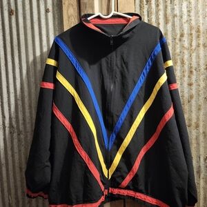Vintage‎ Sport Savvy 1990s Black/Multi-Colors Windbreaker Jacket Size Womens 3XL